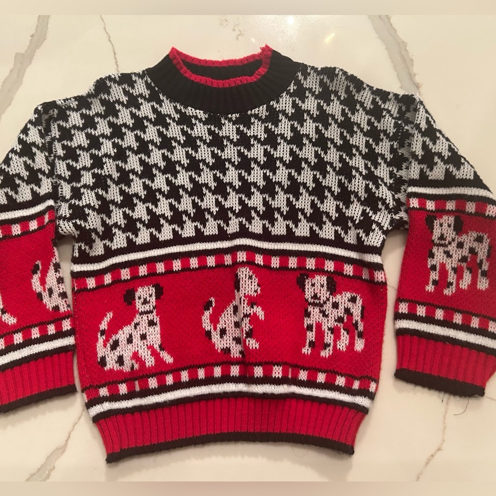 Vintage RJ Pumpkin Toddler Sweater 4T Dogs Dalmations Acrylic Red White Black